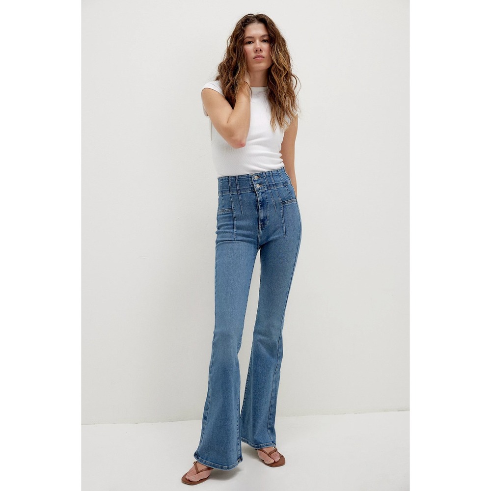We‎ The Free Womens Jayde Flare Jeans Size 29 Blue Medium Wash Boho 70s Hippie